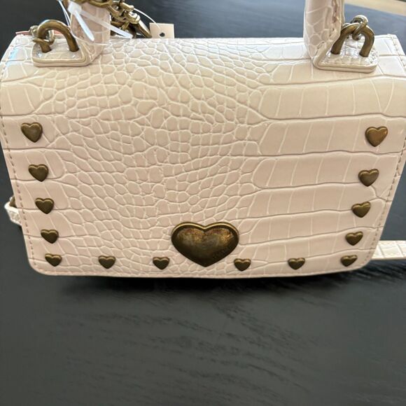 Luv Betsey Betsey Johnson Cream Heart Studded Croc Mini Satchel Crossbody NWT - Picture 2 of 9